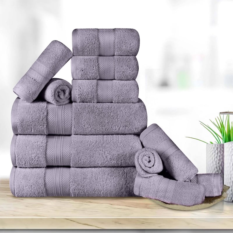 Superior Turkish Cotton 12 Piece Solid Plush Heavyweight Towel Set - Wisteria
