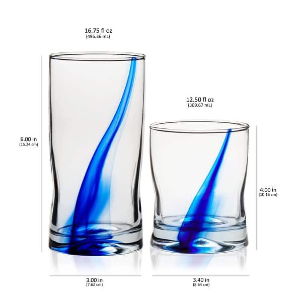 Libbey Blue Ribbon Impressions 16-Piece Tumbler and Rocks Glass Set - Set of 16