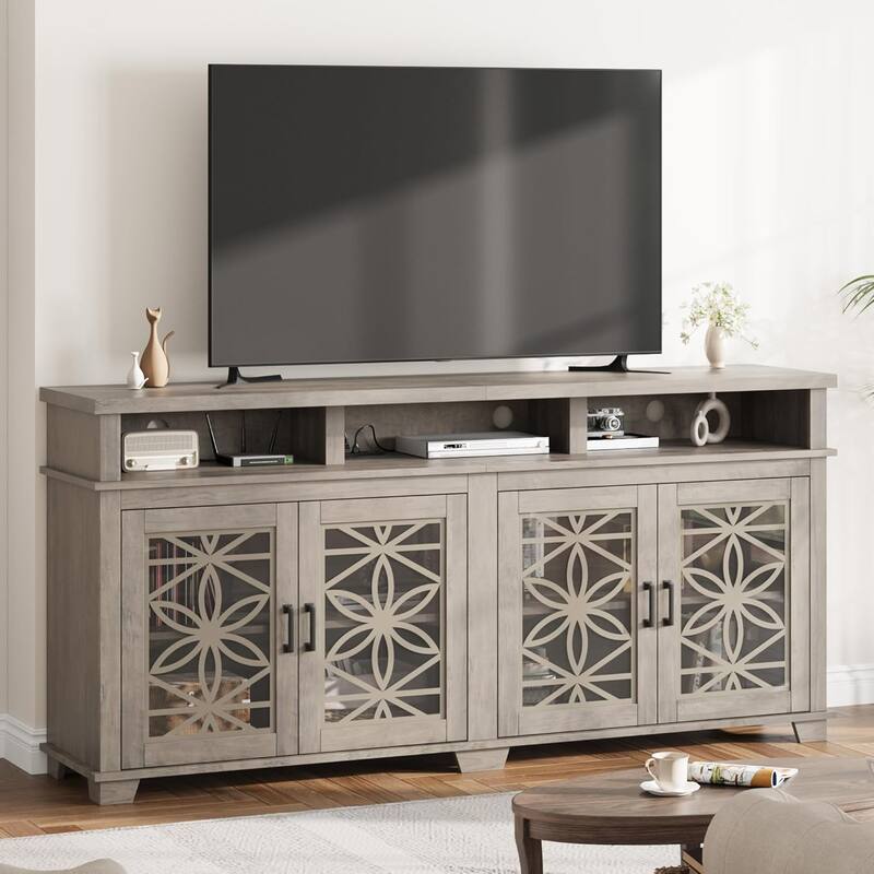 TV Stand for 80 inch,Entertainment Center with LED Lights and Storage - Grey