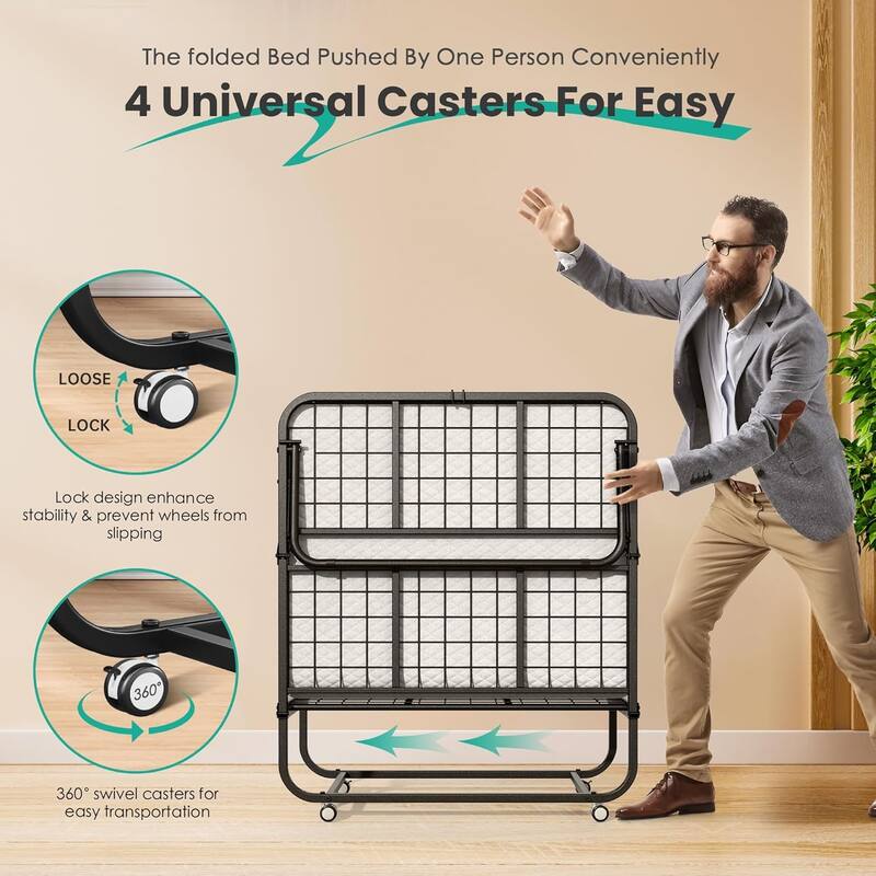 75” x 38” Folding Bed with 5 Inch Memory Foam Mattress, Portable Rollaway Guest bed for Adults with Dustproof Bag