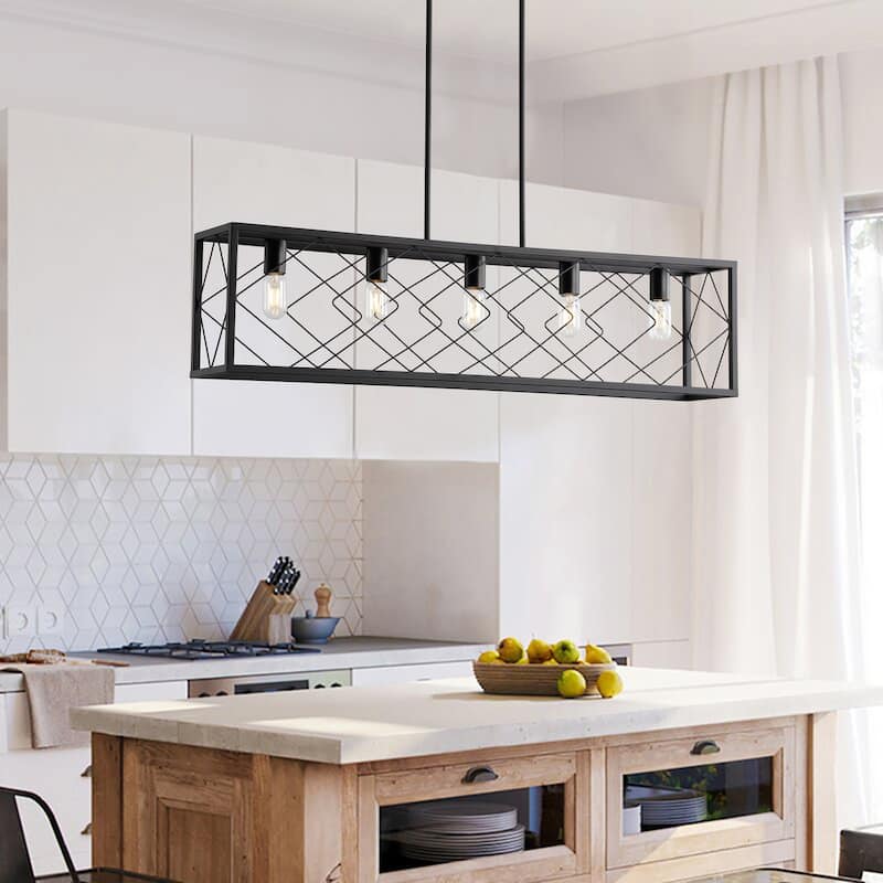 Black Rectangle 5Light Kitchen Island Chandelier for Dining Room