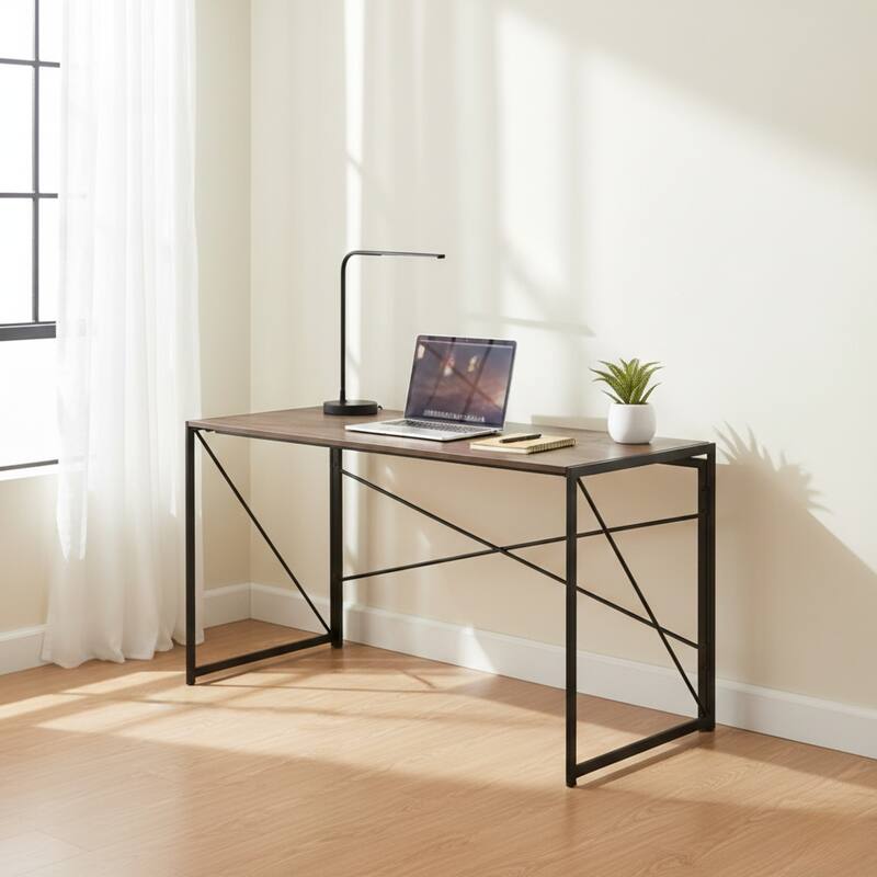 Homylin Folding Writing Desk with Metal Frame, Space-Saving Computer Table, No Assembly Required