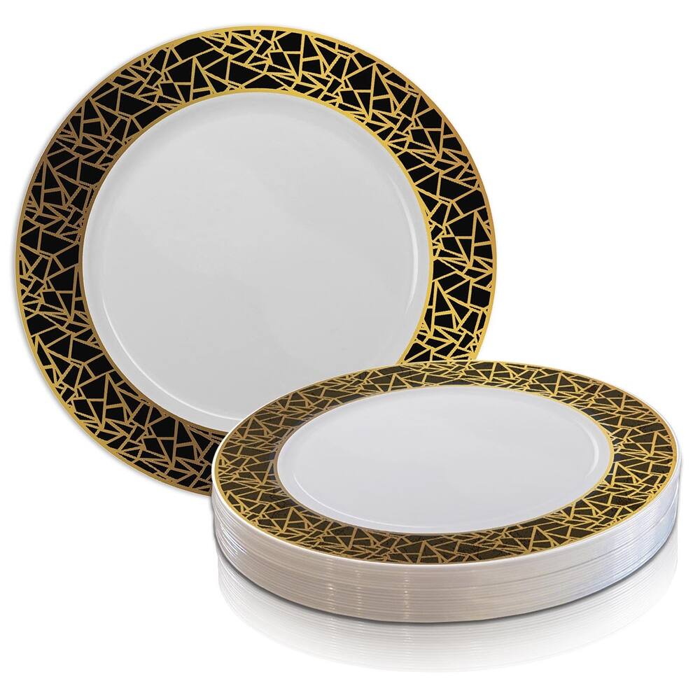 Shiny Mosaic Rim Disposable Plastic Plate Packs - Party Supplies