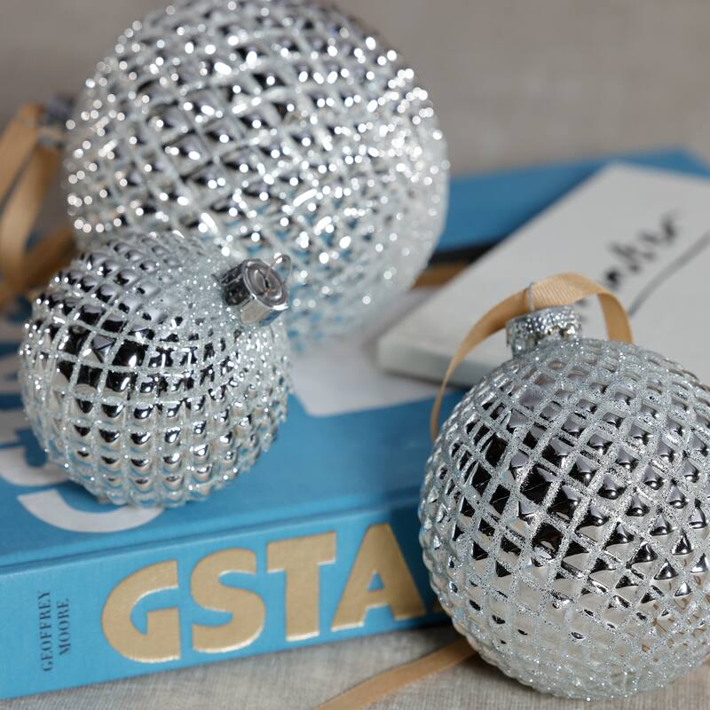 4-Piece Set Metallic 4.75" Glass Ball Christmas Ornaments