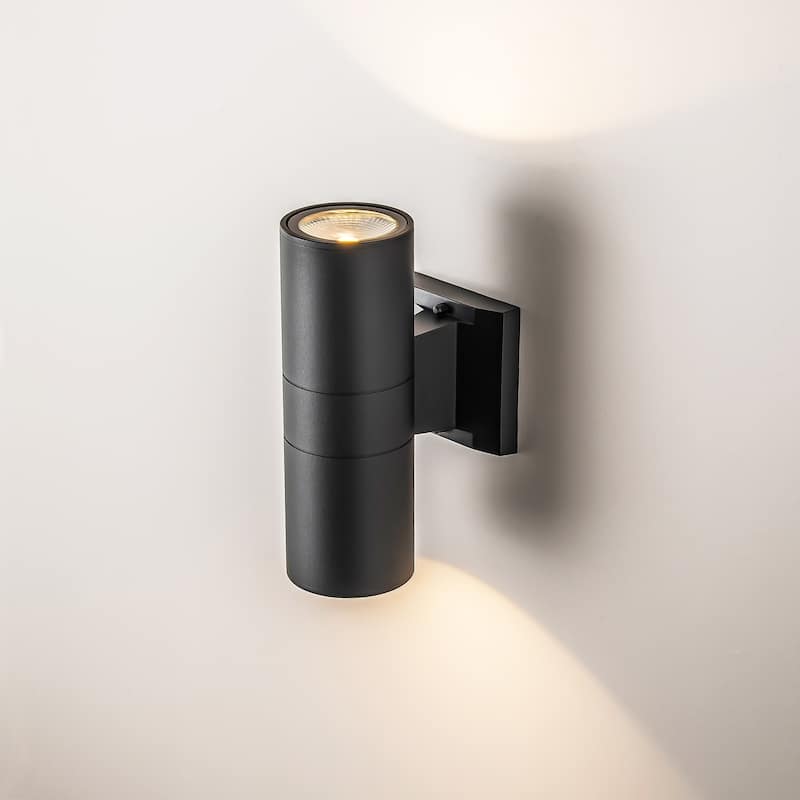 10.2 in. Modern Black Wall Sconce Aluminum Linear Cylinder LED Outdoor Wall Lights - 4.3 in. W x 10.2 in. H x 6.1 in. D