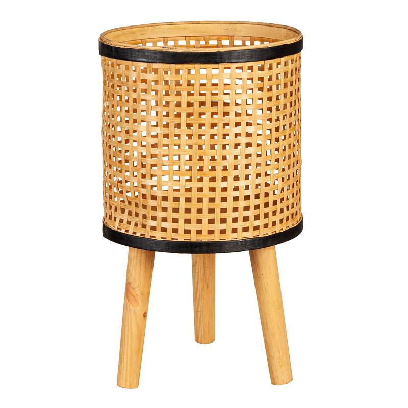 23" Wood, Woven Bamboo and Plywood Planter with Legs, Set of 2
