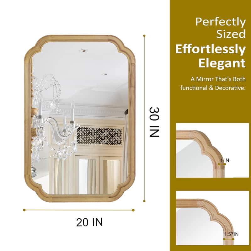 Solid Wood Frame Rounded Corner Decorative Mirror - Natural