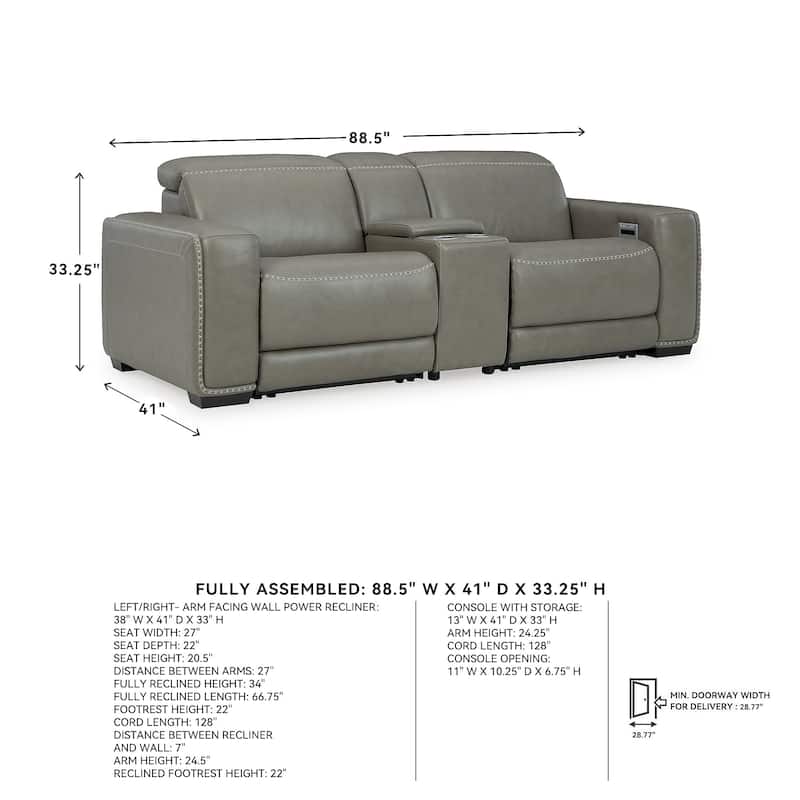 Signature Design by Ashley Correze Gray 3-Piece Power Reclining Sectional Loveseat with Console - 88.5"W x 41"D x 33.25"H
