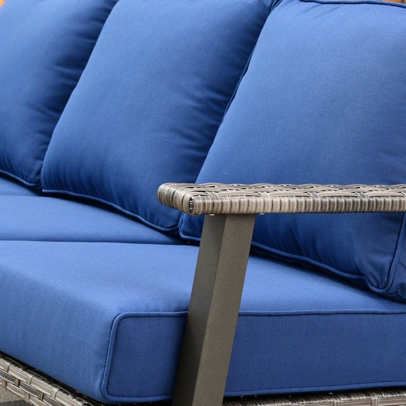 OVIOS Outdoor 3-piece Wicker Sectional Sofa Set With Ottoman Steel Frame