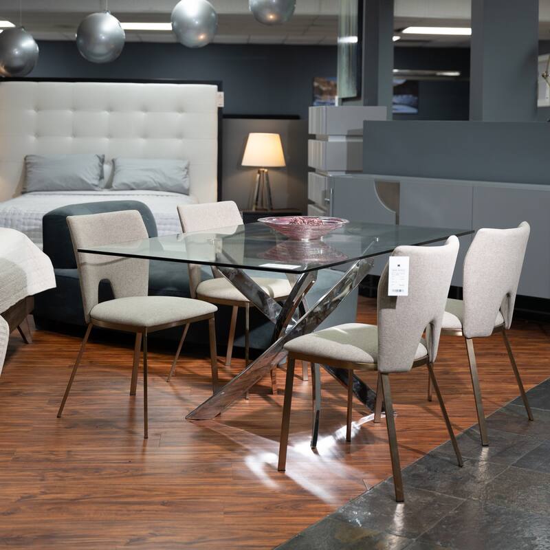 Modrest Pyrite Modern Rectangular Glass Dining Table - Silver