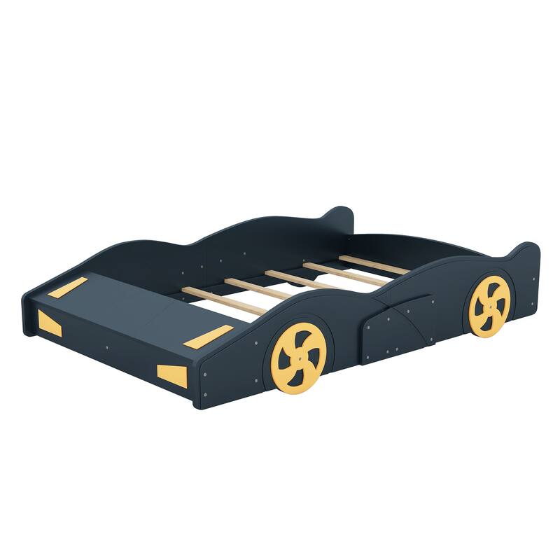 Twin/Full Size Race Car-Shaped Platform Bed with Wheels and Storage