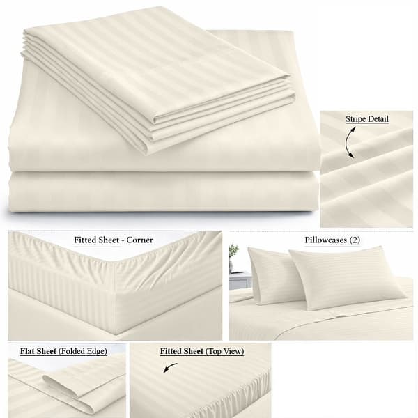 dimension image slide 4 of 6, Home Sweet Home Dream Striped 1200 TC Cotton Deep Pocket Bed Sheet Set