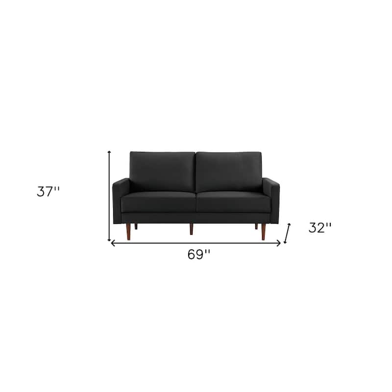 HomeRoots 69" Black Velvet Sofa With Dark Brown Legs - 69