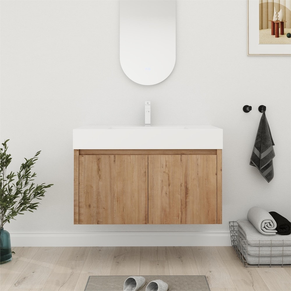 Bathroom Vanity With Sink In 24/30/36 Inch, Floating Bathroom Vanity with Soft Close Door