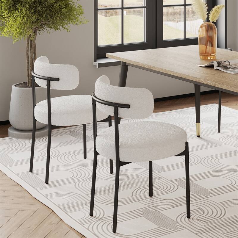 Dining Chairs Set of 2 Round Upholstered Boucle Dining Room Chairs