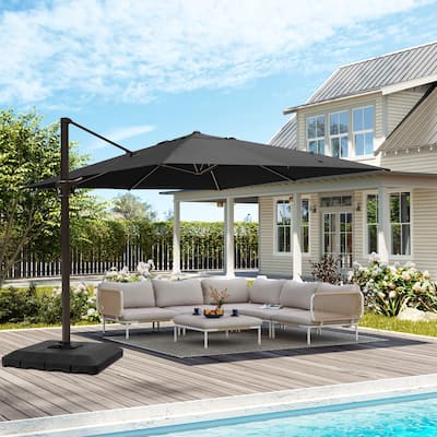 VredHom Offset Patio Square Umbrella with 4-piece Fillable Weighted Base