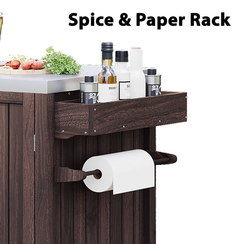 66.5" Outdoor Kitchen Island for Big Green Egg Grills,Solid Wood Outdoor Grill Cart for Tabletop Grill with Stainless Steel Top