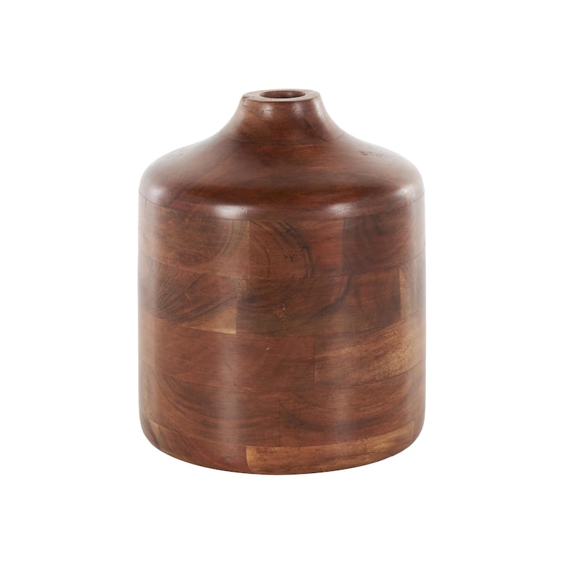 Wood Decorative Vase with Mosaic Strips and Natural Wood Grains - Brown - Roche River Decor - 8"W x 8"L x 9"H