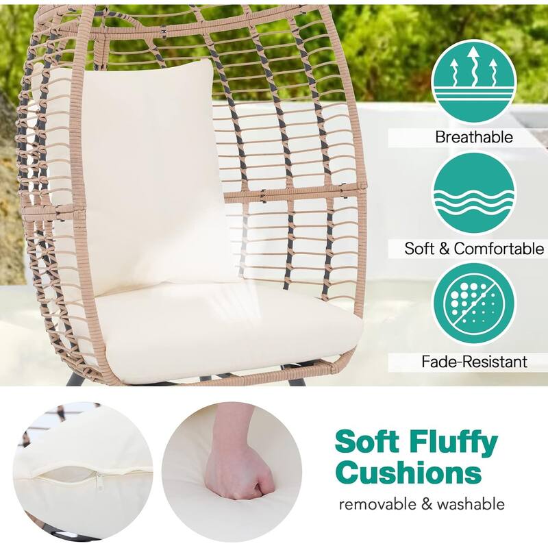 Egg Chair Outdoor, Patio Rotating Basket Chair, All-Weather Wicker Egg Lounger Chair for Outside Indoor