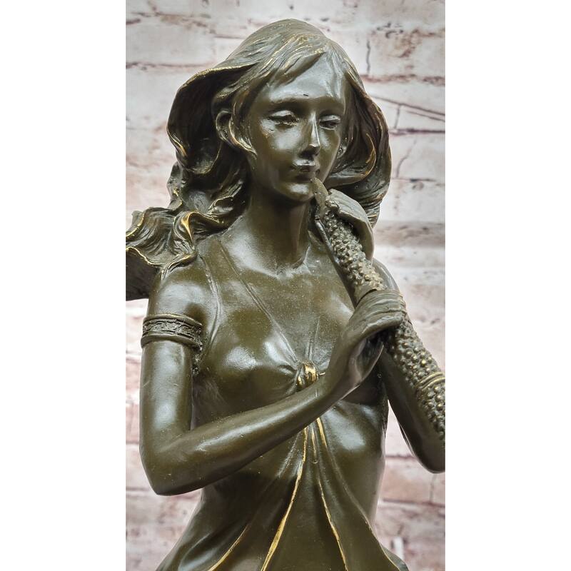 Graceful Woman Playing Flute – Bronze Art Nouveau-Style Statue