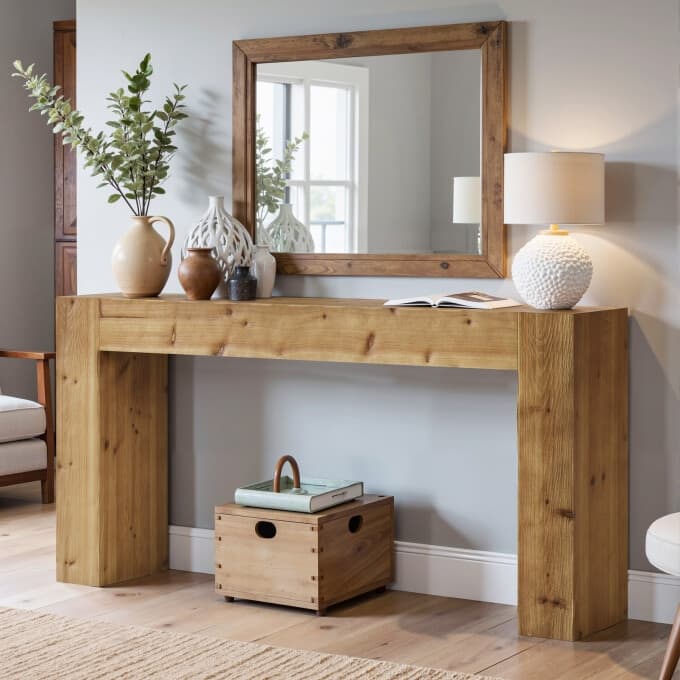 63-inch Solid Wood Console Table, Rustic Entryway Table, Sofa Table
