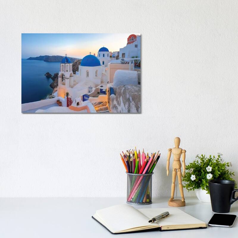 iCanvas "Greece, Santorini, Oia. Sunset On Coastal Town." by Jaynes Gallery Canvas Print - 8x12x0.75