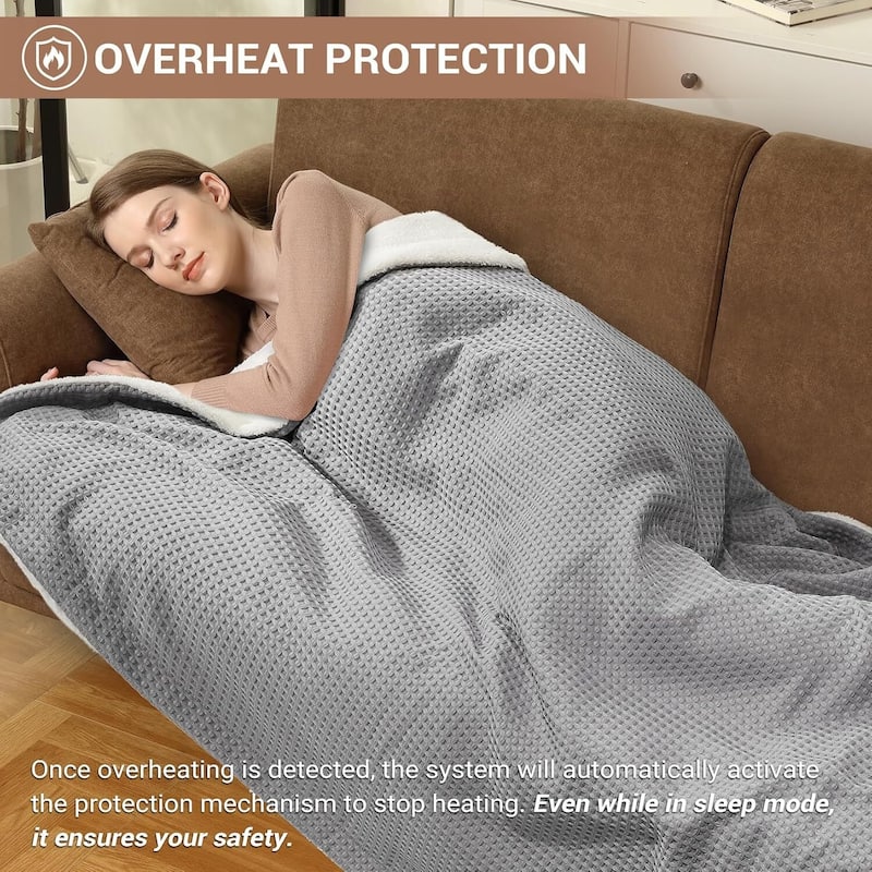 50" x 60" Waffle Heated Throw Blanket, Fast Heating with LCD Controller