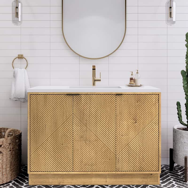 Milano 48" Freestanding Bathroom Vanity with White Acrylic Sink - 47.24" x 19.49" x 35.46'' - Oak