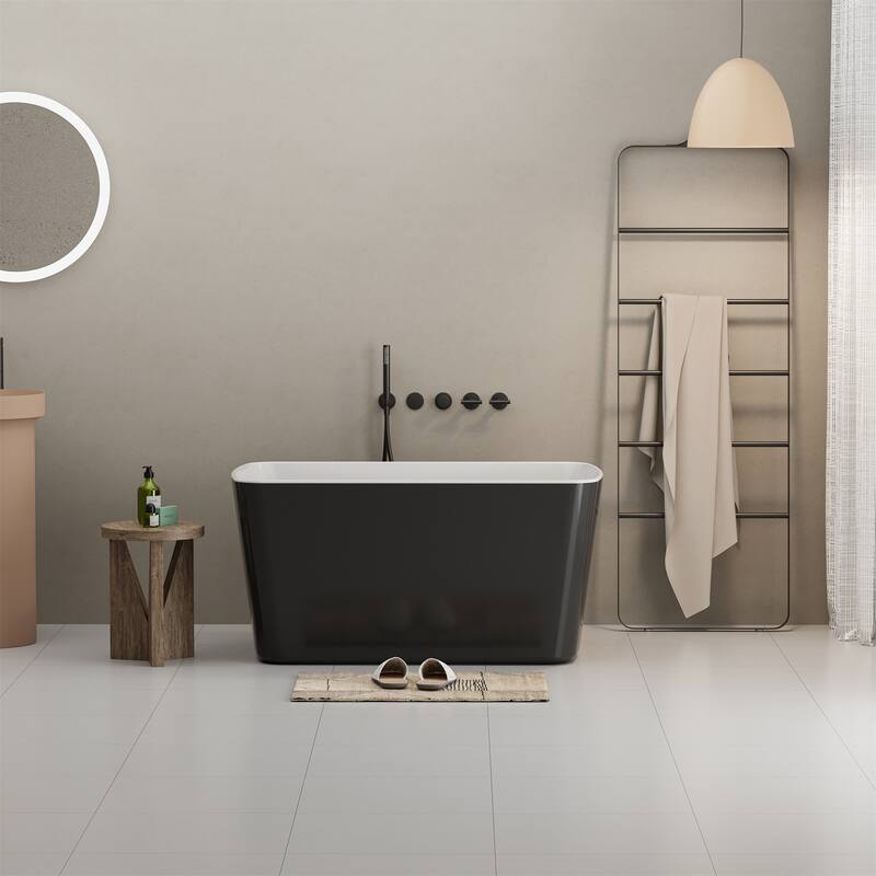 49" Glossy Black Square Acrylic Soaking Tub - Black