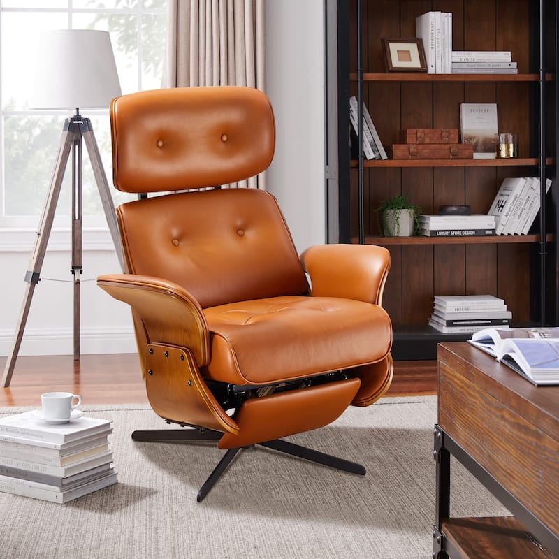 Art Leon Mid-century Modern Genuine Leather Lounge Chair Recliner - Brown