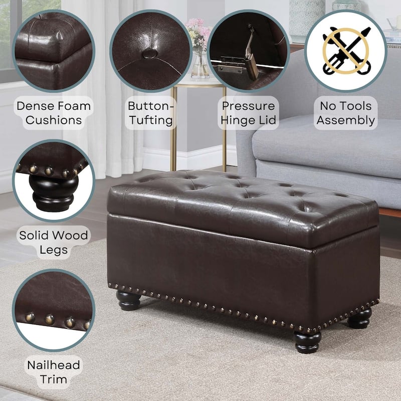 Storage Ottoman - Upholstered Accent Bench with Lift-Top Storage, Comfortable Seating, and Versatile Modern Design