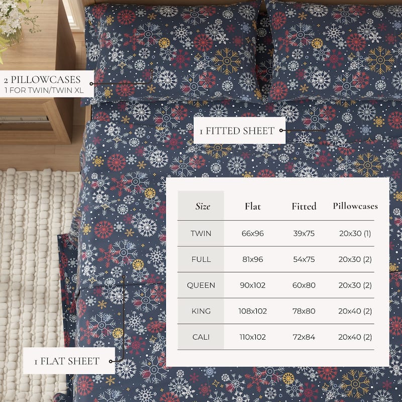 Linery & Co. Ultra-Soft Turkish Cotton Flannel Holiday Print Sheet Set