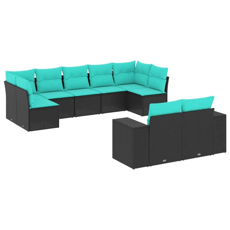 vidaXL 9 Piece Patio Sofa Set with Cushions Black Poly Rattan