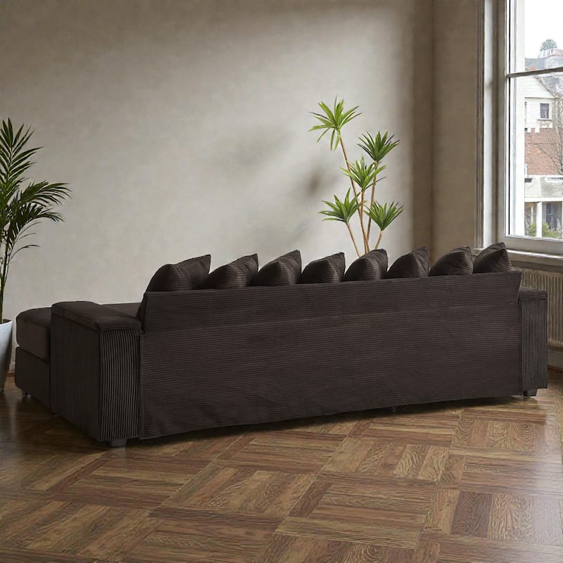 Oversized L Shaped Sectional Sofa with Chaise, Corduroy Upholstered Couch with Armrest Storage and Ottoman
