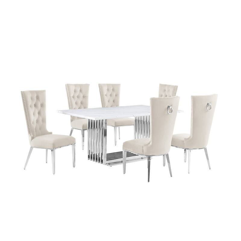 Best Quality Furniture D310/1-SC330-7 Dining Set with 68" White Marble Top