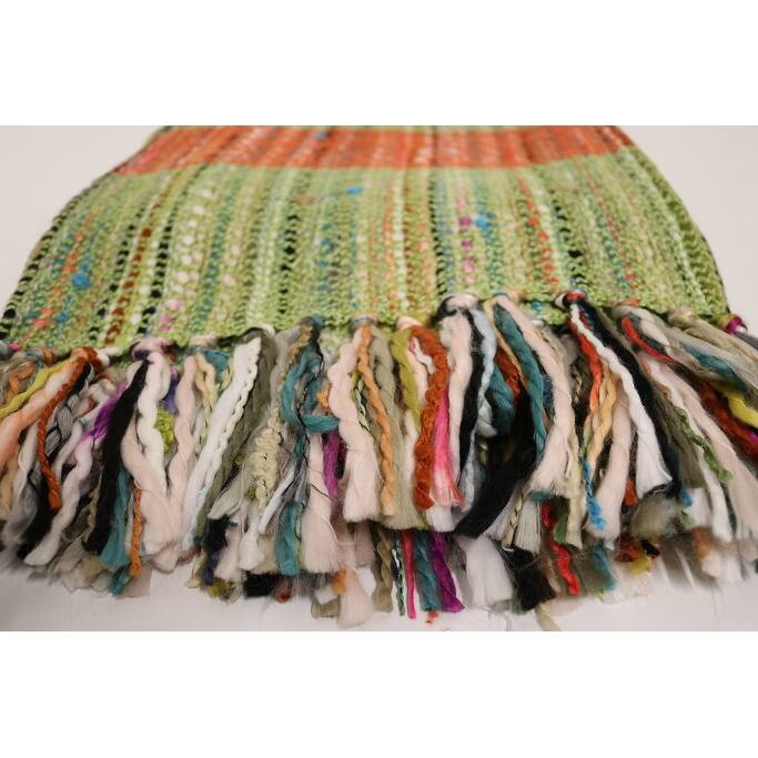 Home&Manor Handcrafted Wool & Cotton Throw Blanket Verdant Ember