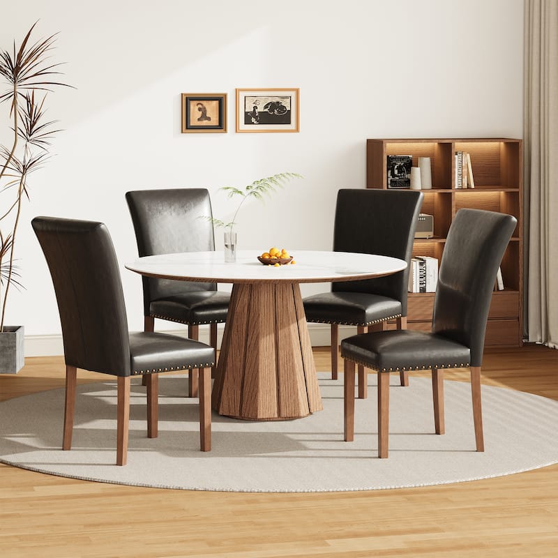 Upholstered Parsons Dining Chairs Set of 2/4/6, Fabric Dining Room Kitchen Side Chair with Nailhead Trim and Wood Legs