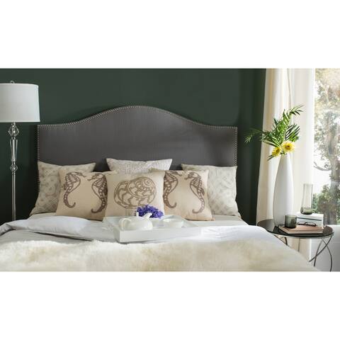 Safavieh Connie Grey Upholstered Camelback Silver Nailhead Queen Headboard