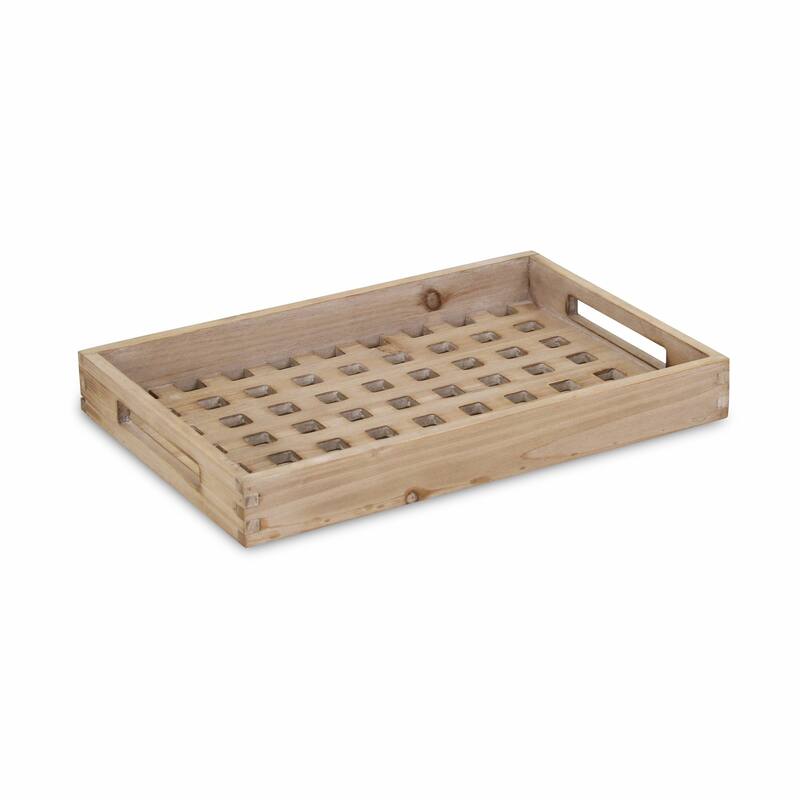 Brown Wood Grid Pattern Tray - 18 W x 14 D x 7 H
