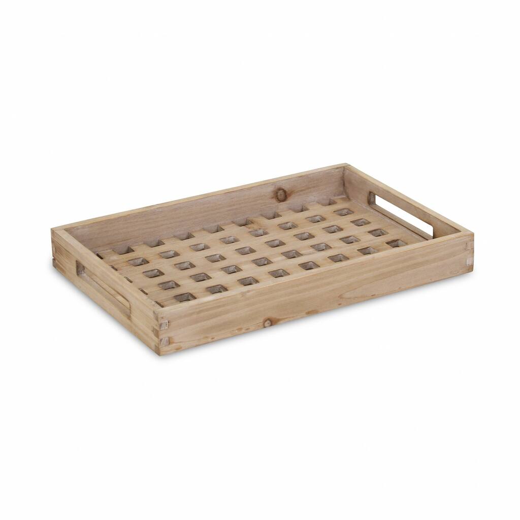 Brown Wood Grid Pattern Tray - 18 W x 14 D x 7 H
