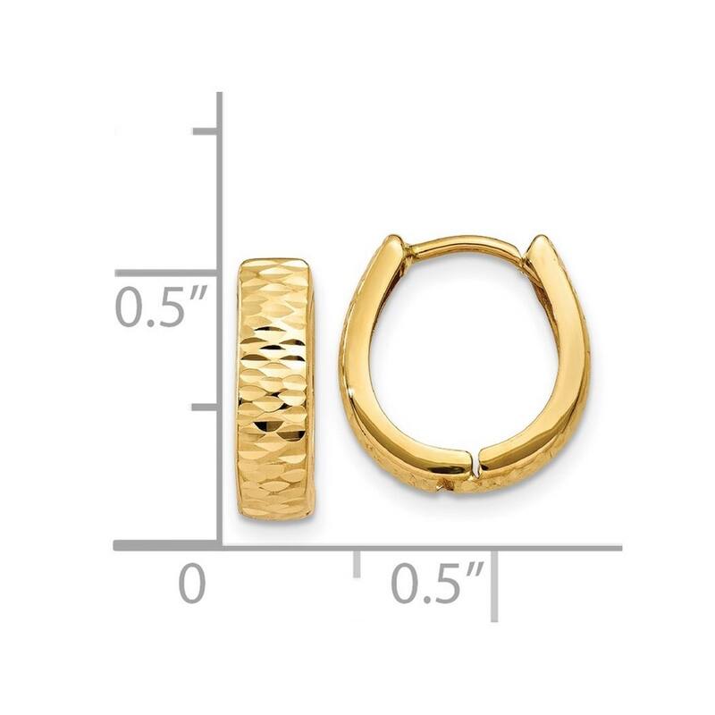 Curata 14k Yellow Gold Solid Satin Diamond Cut Patterned 12x3mm Hinged Hoop Earrings