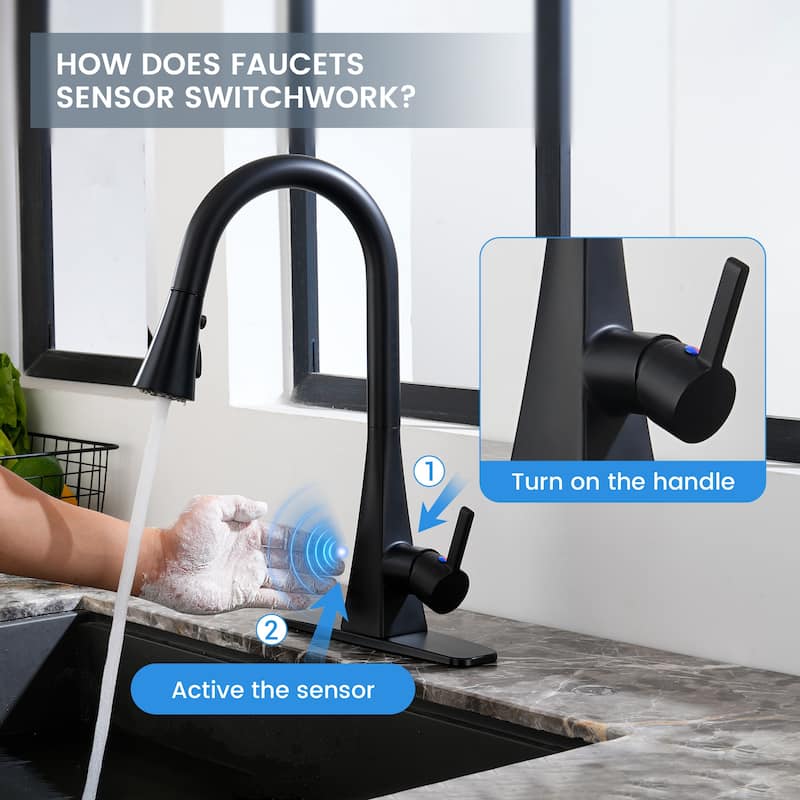 Smart Touchless Dual Sensor Pull Down Kitchen Faucet with Spout Swivel and 3 Function Sprayer