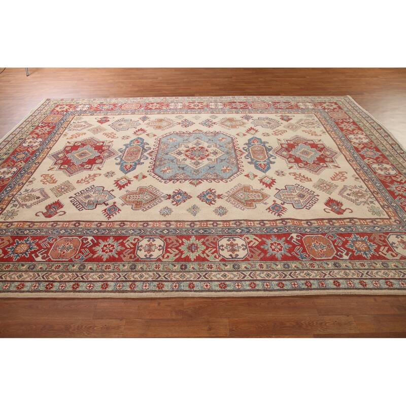 Geometric Kazak Oriental Area Rug Hand-Knotted Traditional Wool Carpet - 8'5"x 11'4"