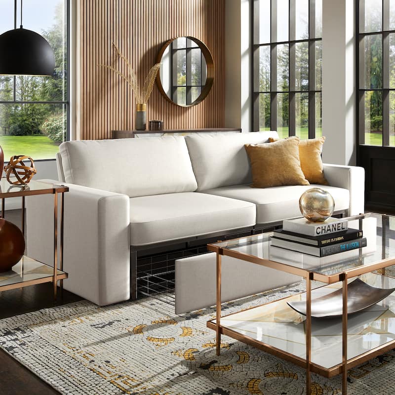Soma Upholstered Sofa with 2 Hidden Metal Wire Storage Drawers by iNSPIRE Q Modern