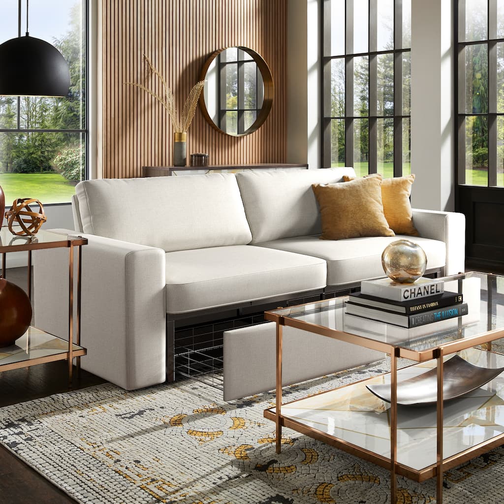 Soma Upholstered Sofa with 2 Hidden Metal Wire Storage Drawers by iNSPIRE Q Modern