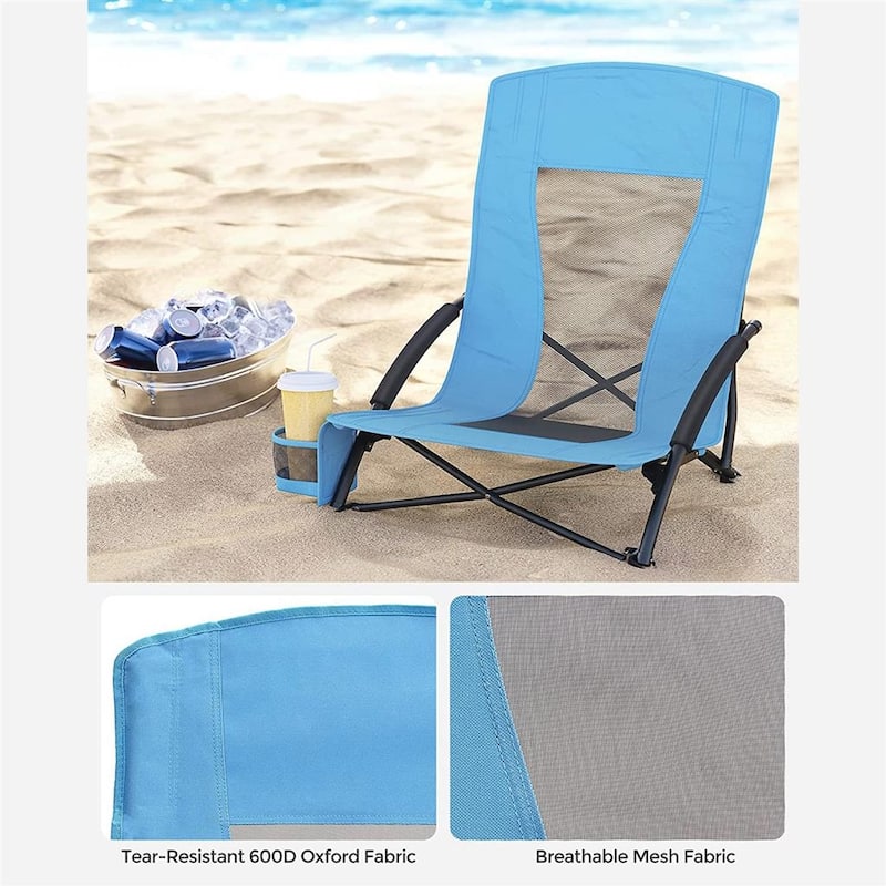 Portable Beach Chair, with High Backrest, Cup Holder, Foldable, Lightweight, Comfortable, Heavy Duty, Outdoor Chair