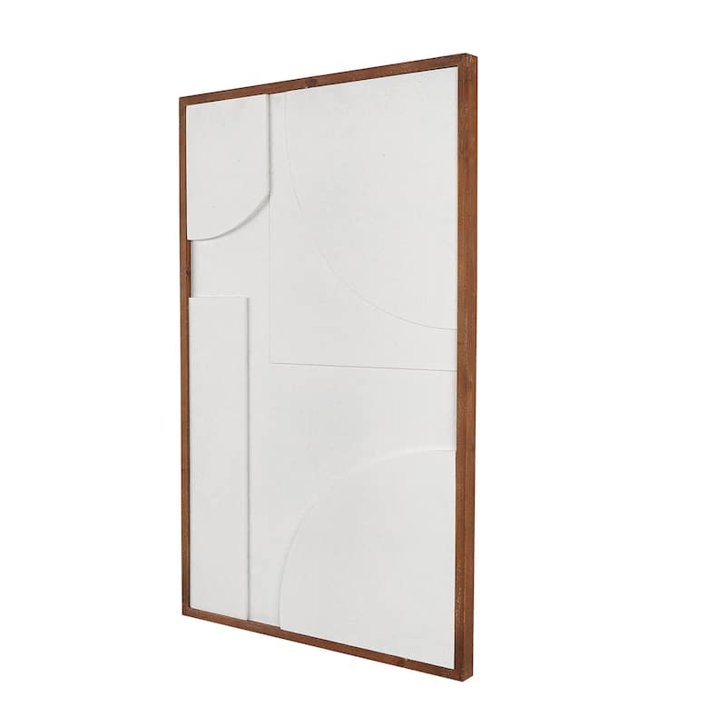 White Wood Dimensional Geometric Shaped Geometric Wall Decor with Brown Wooden Frame