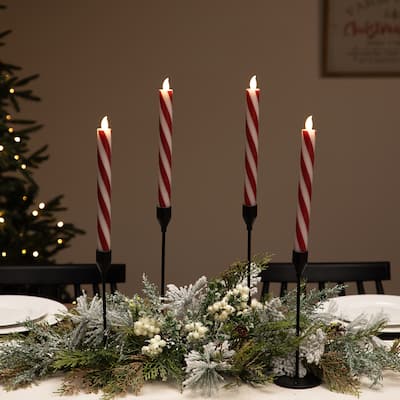 Flickering Candy Cane Striped Flameless Tapered Christmas Candles - 9.5" - Red and White - Set of 4