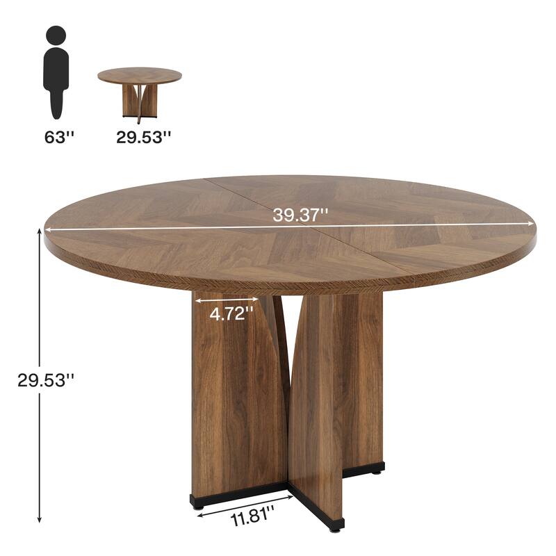 Wooden Large Dining Table, Round Kitchen Table for Dining/Living Room