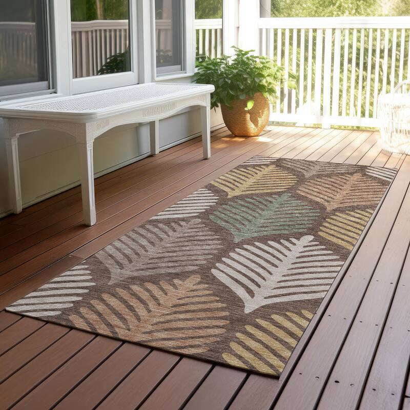 Machine Washable Indoor/ Outdoor Modern Fern Chantille Rug - Chocolate - 2'3" x 7'6"